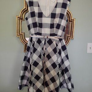 Eliza J Navy Checkered Gingham Belted Dress Size 10